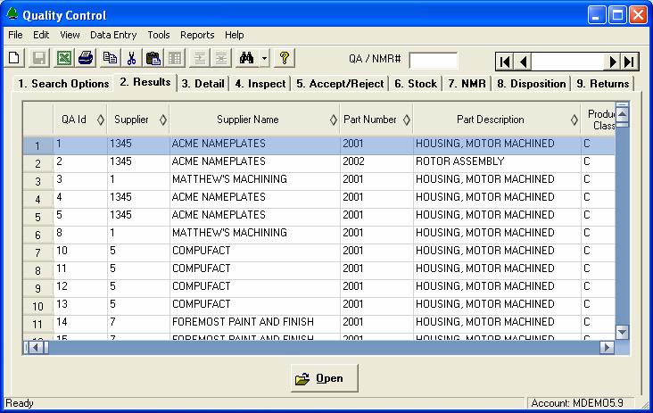Results After you choose the Search command, the resulting list of QA records are displayed on the Results tab in spreadsheet format. You will be able to print the results or export to Excel.