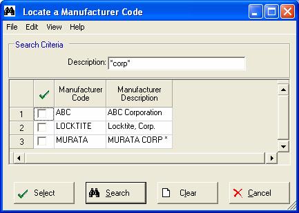 Manufacturer Search Use this option to locate