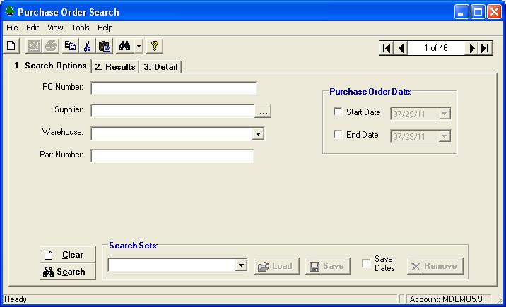 PO Search Use this screen to locate Purchase Orders using a variety of search criteria.