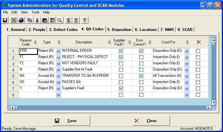 QA Reason Codes Use this procedure to define QA Reason Codes for both Inspection and Disposition purposes.