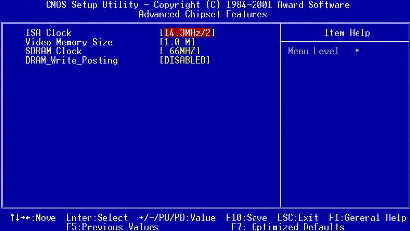 4.2.3 Advanced CMOS setup By choosing the Advanced CMOS Setup option from the Award BIOS Setup Utility menu, the screen below is displayed. Figure 4.2: Standard CMOS setup screen 4.2.4 Advanced chipset setup By choosing the Advanced Chipset Setup option from the Award BIOS Setup Utility menu, the screen below is displayed.