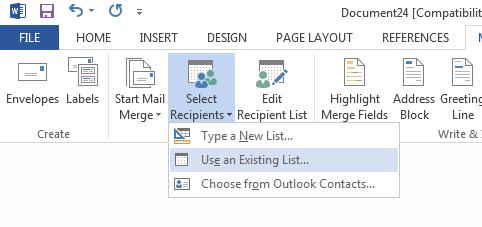 You will get three options of lists you can use; you can type a new list, use an existing list or choose from Outlook contacts.