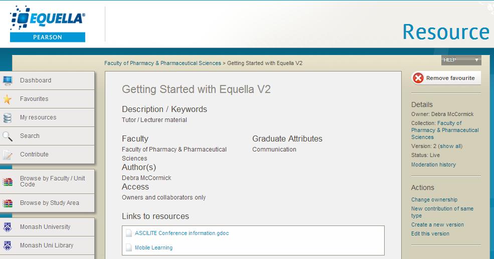 Bookmark/ Save an EQUELLA Resource You may have a resource that you anticipate using multiple times one that you would like to bookmark or save for future use.