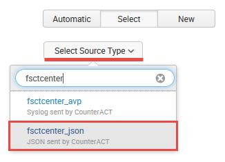 6. Select Select Source Type and enter fsctcenter in the search field. Then select fsctcenter_json from the drop-down menu. 7.