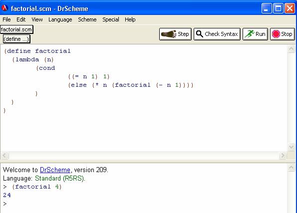 scm created with a text editor or saved from DrScheme: 2: Run 1: Open (define