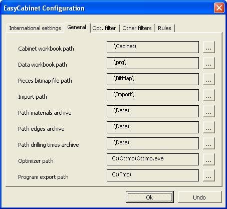 General configuration This allows the work folders and the cutting optimizer launch mode to be set.