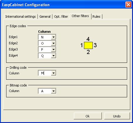 Other filters This allows other corresponding values between the user source work sheet data and the EasyCabinet workbook data to be set.