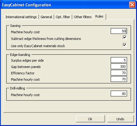 Settings of the calculation rules This allows the rules for calculating EasyCabinet requirements and estimates to be set.