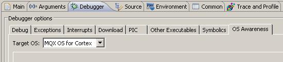 Make sure the MQX OS Awareness is enabled in the Debugger tab. Press the Debug button in Debug configuration Window.