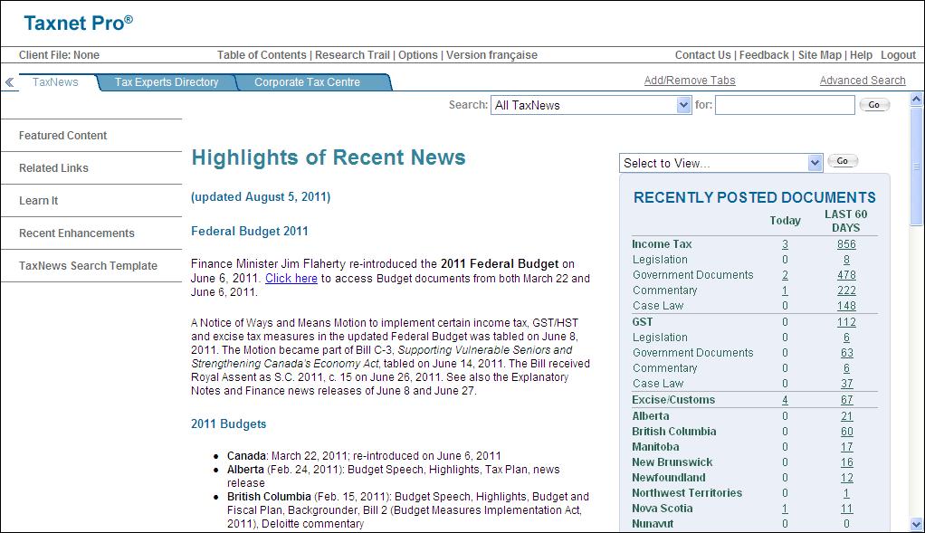 KEEPING CURRENT TaxNews Use TaxNews to keep current by accessing documents posted today or within the last 60 days.