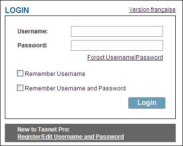 Register/Edit Username and Password Figure 1 Important note: You must create a OnePass Account in order to login to Taxnet Pro.