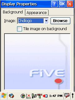 3.7. DISPLAY CONFIGURATION To modify the display and/or backlight of the PDA refer to the following: Background To change the Background image: The current file is located in the Windows directory