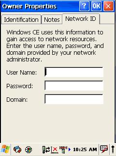 In the Network ID tab enter information to gain access to network