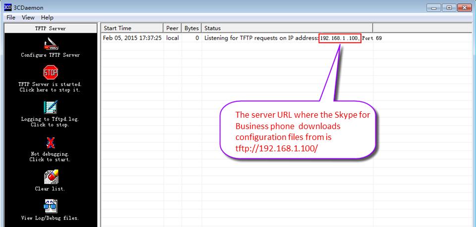 The IP address of the TFTP server is shown as below: 3) Select Configure TFTP Server.