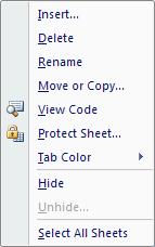 The simplest way to insert, delete, rename, move or copy a worksheet is to