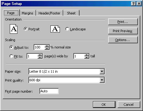 Page Select the Orientation under the Page tab in the Page Setup window to make the page Landscape or Portrait.