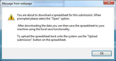 v. Click the Download Spreadsheet button beneath the web table to download a spreadsheet. vi. If you are using Internet Explorer, be careful to choose the Open button to download the spreadsheet. vii.