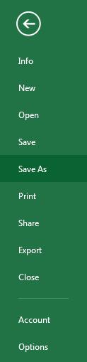 Creating a Microsoft Excel Workbook 1. From the FILE menu, select Save As: 2.