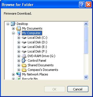 B. Select the folder where the Firmware is saved. C.