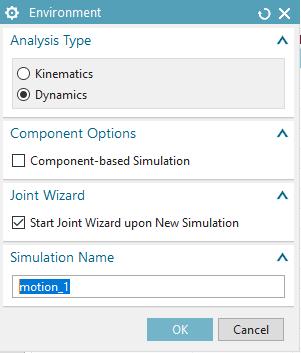 If the Motion Joint Wizard dialog box opens, close it by clicking Cancel. 6 Setting simulation s parameters. Three kinds of physical parameters have to be set: 1.