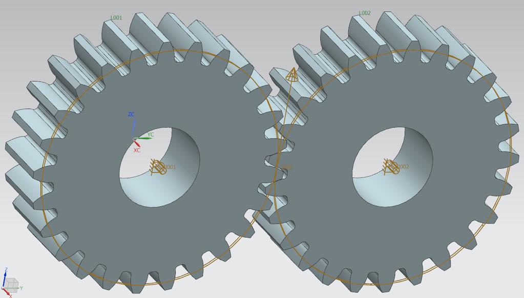 Redo the above procedure for the second gear. This time then centre of the second rotation axis is no more (0,0,0).