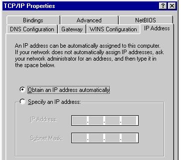 6. After installing TCP/IP, go back to the Network dialog box. Select <TCP/IP> from the list of Network Components and then click the <Properties> button. 7.