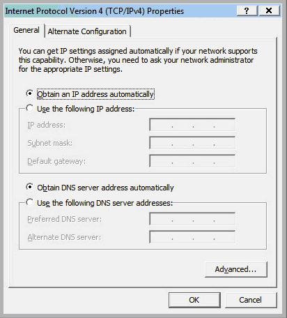 2. Select <Obtain an IP address automatically> and