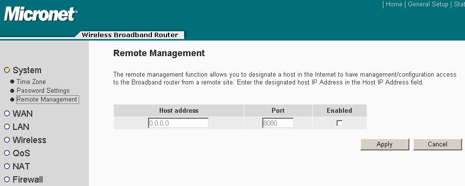 Current Password New Password Confirmed Password Enter user s current password for the remote management administrator to login to your Broadband router. Default: no password Enter the new password.