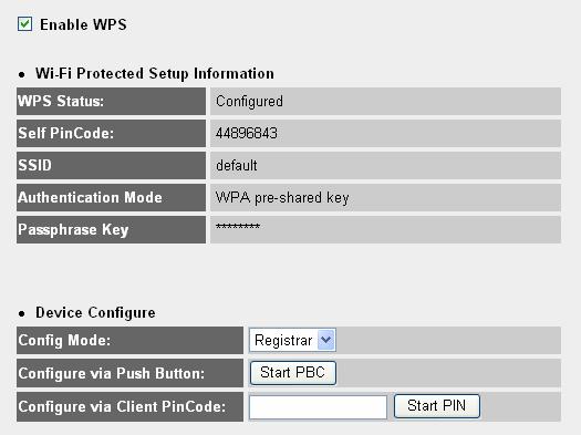 4.2.4.5 WPS Wi-Fi Protected Setup (WPS) is the simplest way to build connection between wireless network clients and the wireless router.
