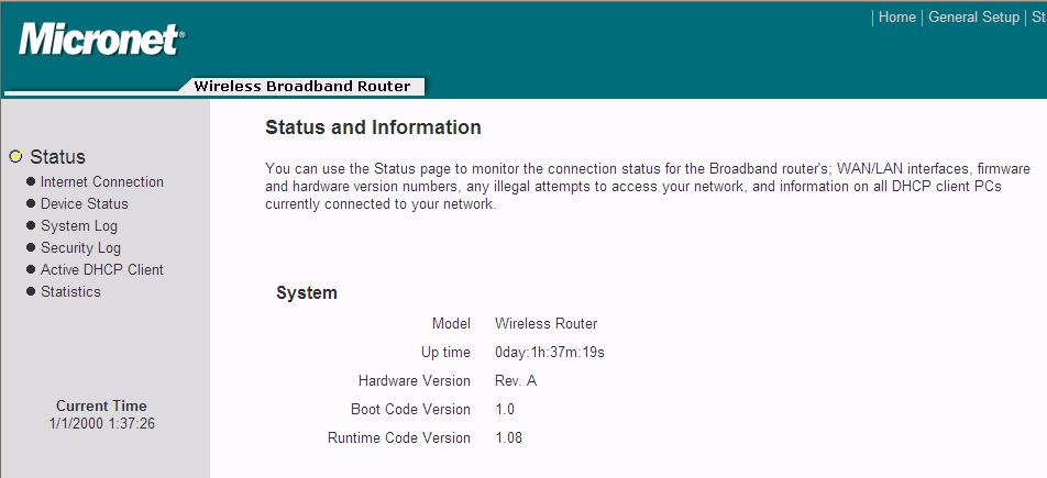 4.3 Status The Status section allows user to monitor the current status of the router.