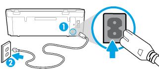 To check the power connection and reset the printer 1. Make sure the power cord is firmly connected to the printer. 1 Power connection to the printer 2 Connection to a power outlet 2.
