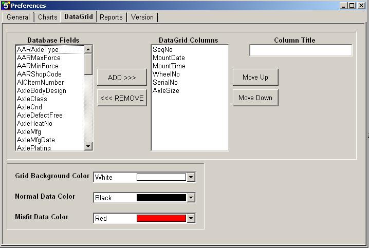 Preferences 15 Reports Tab - Select what you want shown on the Mount and Wheelset Reports using the