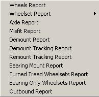 28 Reports Menu 36 Reports Menu Wheels Report - Select this item to display a tabulated list of all wheels in the current search range.