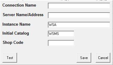 This will be the name of the server or Ip address of the server. Enter the Instance name. This will be "WSA". Enter the Initial catalog. This will be "WSMS".
