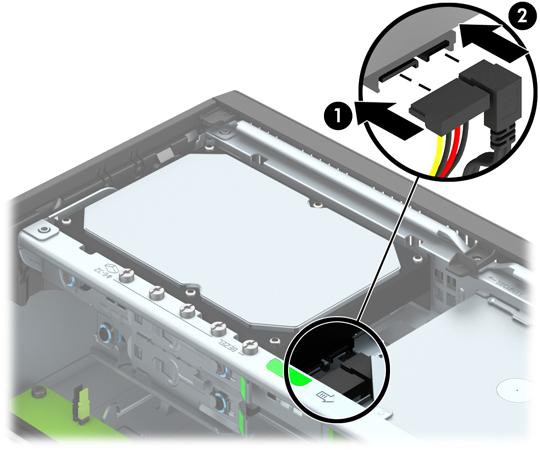 10. Align the guide screws with the slots on the chassis drive cage, press the hard drive down into the bay, then slide it forward until it stops and locks in place. 11.
