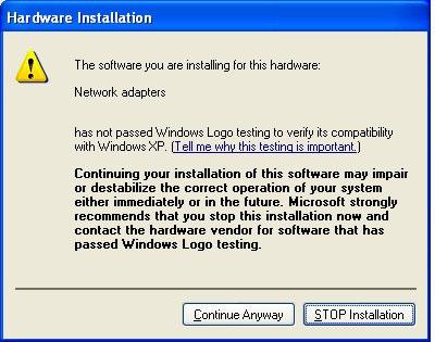 Note: Windows XP users may see the dialog box below.