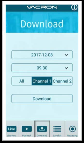 Custom : Choose channel1 or channel2, at meanwhile, setting date and time period, press search, it will show all video records that record during this range, select and playback any video record as