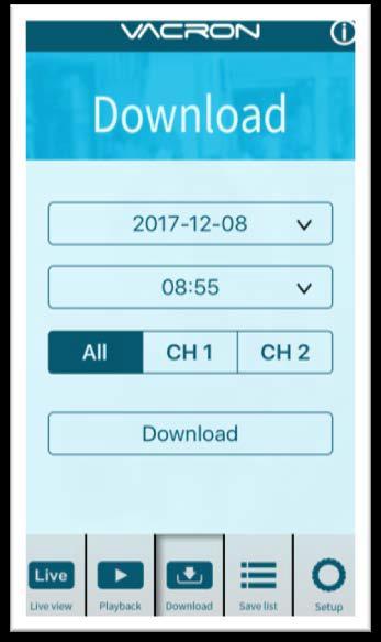 Custom : Choose channel1 or channel2, at meanwhile, setting date and time period, press search, it will show all video record that record during this range, select and playback any video record as