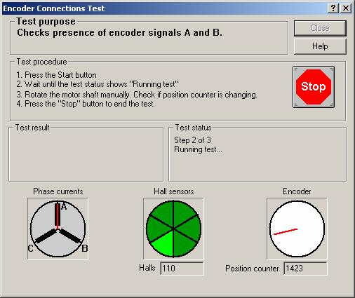Figure 15. Encoder Connections Test Step 2. Specify the No. of lines / revolution. The position feedback resolution expressed in encoder counts / revolution is 4 times bigger i.e. 4 x No.