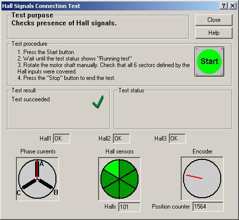 Figure 17. Hall Signals Connection Test Step 4. Check the Hall configuration parameter value.