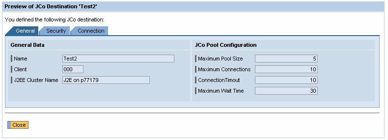 You can use the buttons to create, to edit or to remove a JCo destination. Additionally you can test, if a defined JCo destination works well for your environment using the Test or Ping button.