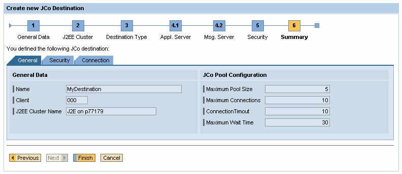 Edit an existing JCo destination To edit an existing JCo destination a reduced JCo destination wizard is displayed because during editing it is not possible to change the assigned engine installation