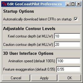 Edit Preferences Selecting this causes the Edit GeoCoastPilot Preferences dialog to appear.
