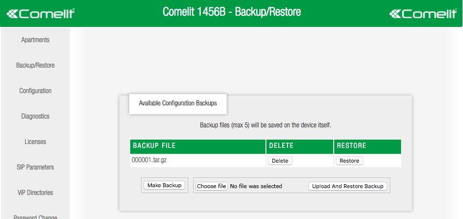 Backup and restore The backup function allows you to save the current configuration, which can then be subsequently called up at any using the restore function.