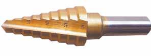 Lekko Step Drills HSS Titanium Nitride coated Self-start points Automatically deburs holes Individual drills supplied in sealed plastic tube