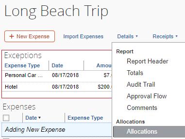 Allocation All expenses will be charged to the chartfield indicated on your Expense Report Header unless allocated. For International Travel, please include Class Code 11444 in your chartfield/s.