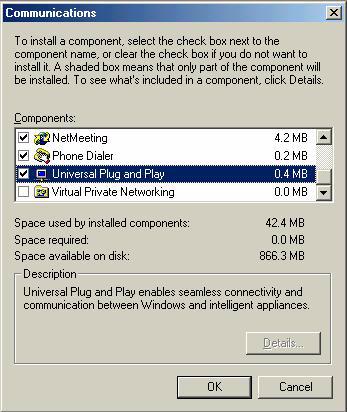 Chapter 10 Universal Plug-and-Play (UPnP) Figure 63 Add/Remove Programs: Windows Setup: Communication: Components 4 Click OK to go back to the Add/Remove Programs Properties