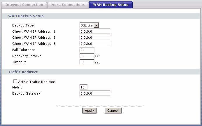 Chapter 4 WAN Setup Figure 32 WAN Backup Setup The following table describes the labels in this screen.
