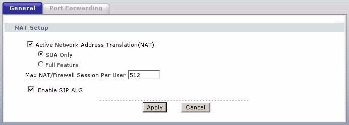 Chapter 6 Network Address Translation (NAT) Screens Figure 43 NAT General The following table describes the labels in this screen.