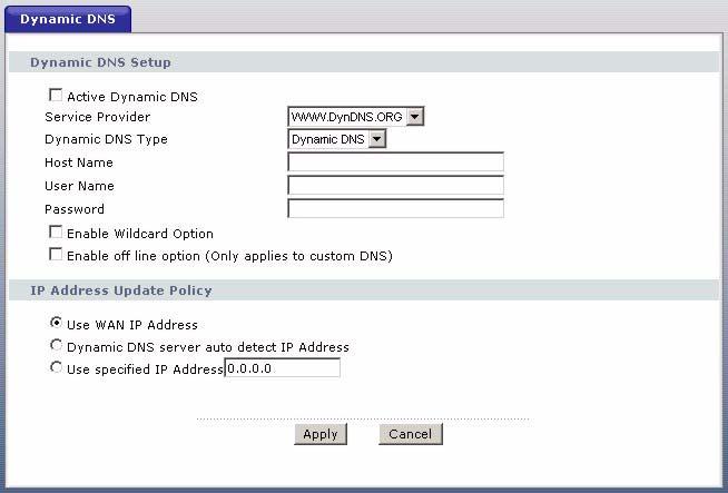 Chapter 8 Dynamic DNS Setup Figure 52 Dynamic DNS The following table describes the fields in this screen.